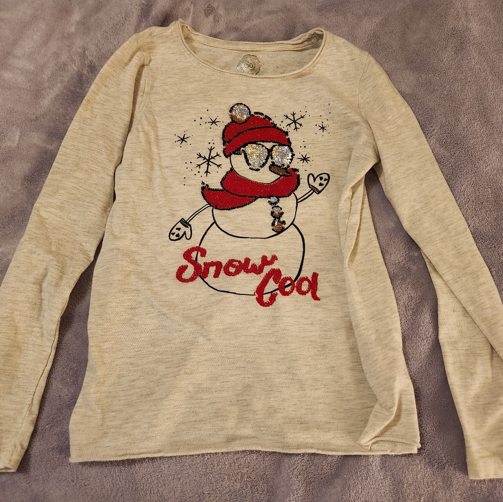 Girls Long Sleeve Snowman Shirt
